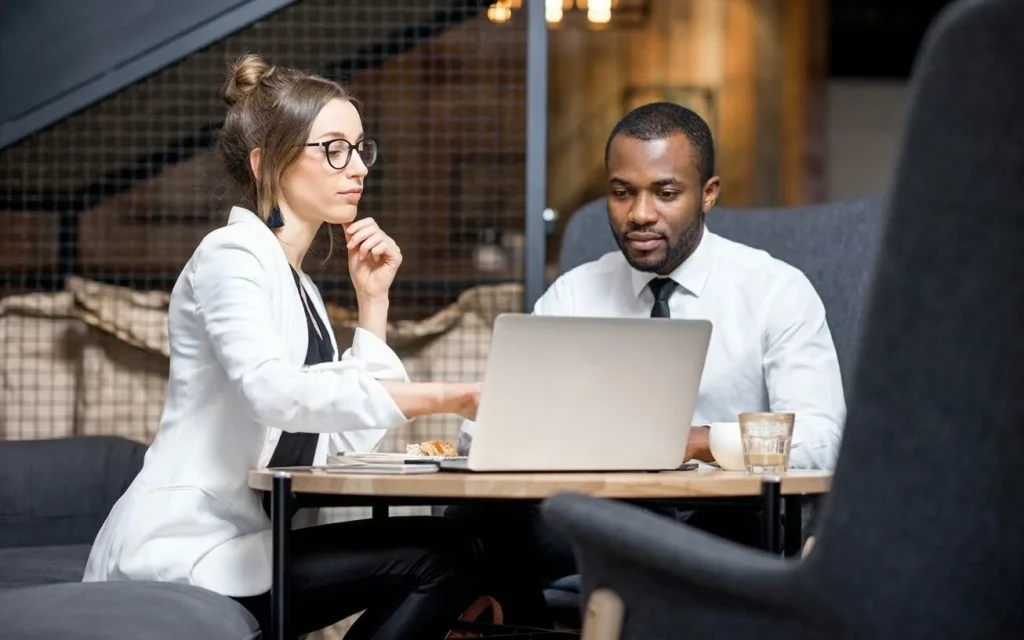 A man consulting with a woman